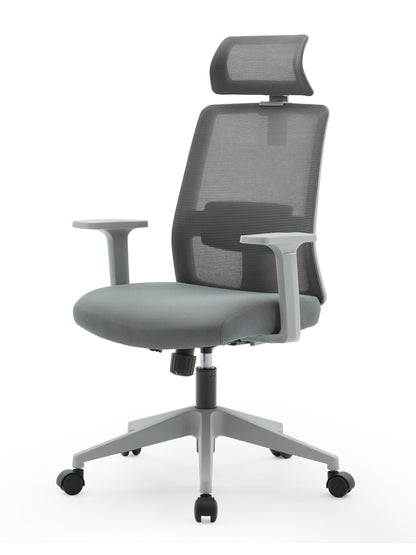 Griseo High Back Mesh Operator Armchair with  Adjustable Headrest in Grey