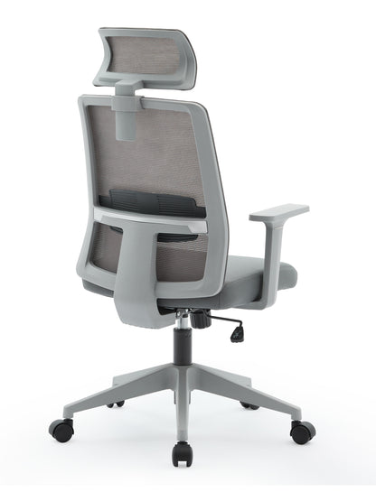 Griseo High Back Mesh Operator Armchair with  Adjustable Headrest in Grey