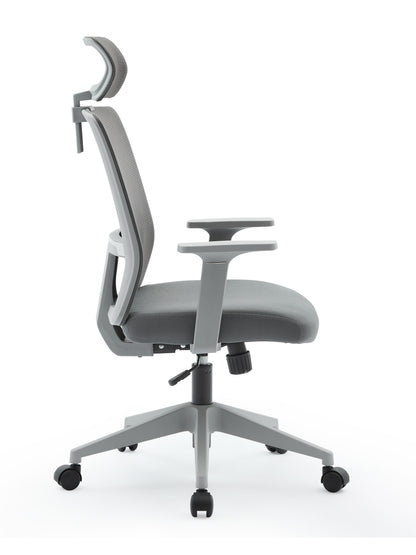 Griseo High Back Mesh Operator Armchair with  Adjustable Headrest in Grey