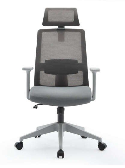 Griseo High Back Mesh Operator Armchair with  Adjustable Headrest in Grey