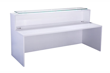 Value 2200mm Reception Counter with Glass Shelf High Gloss White