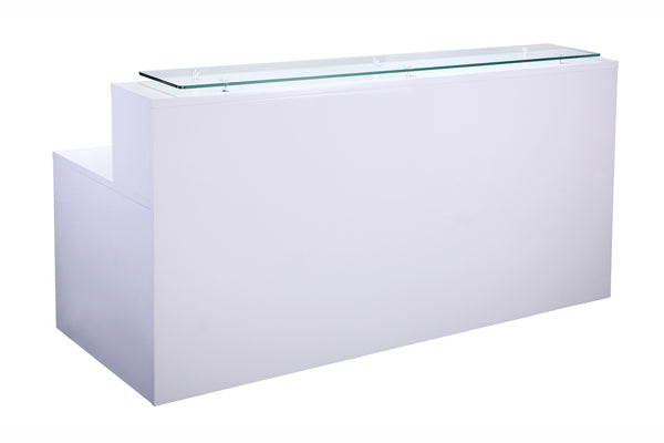 Value 2200mm Reception Counter with Glass Shelf High Gloss White