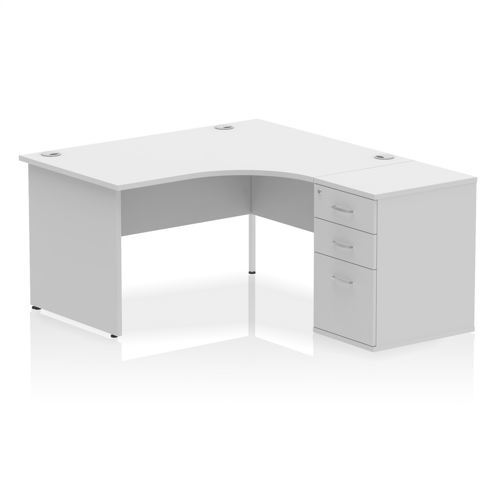 White L-shaped desk with drawers on a white background