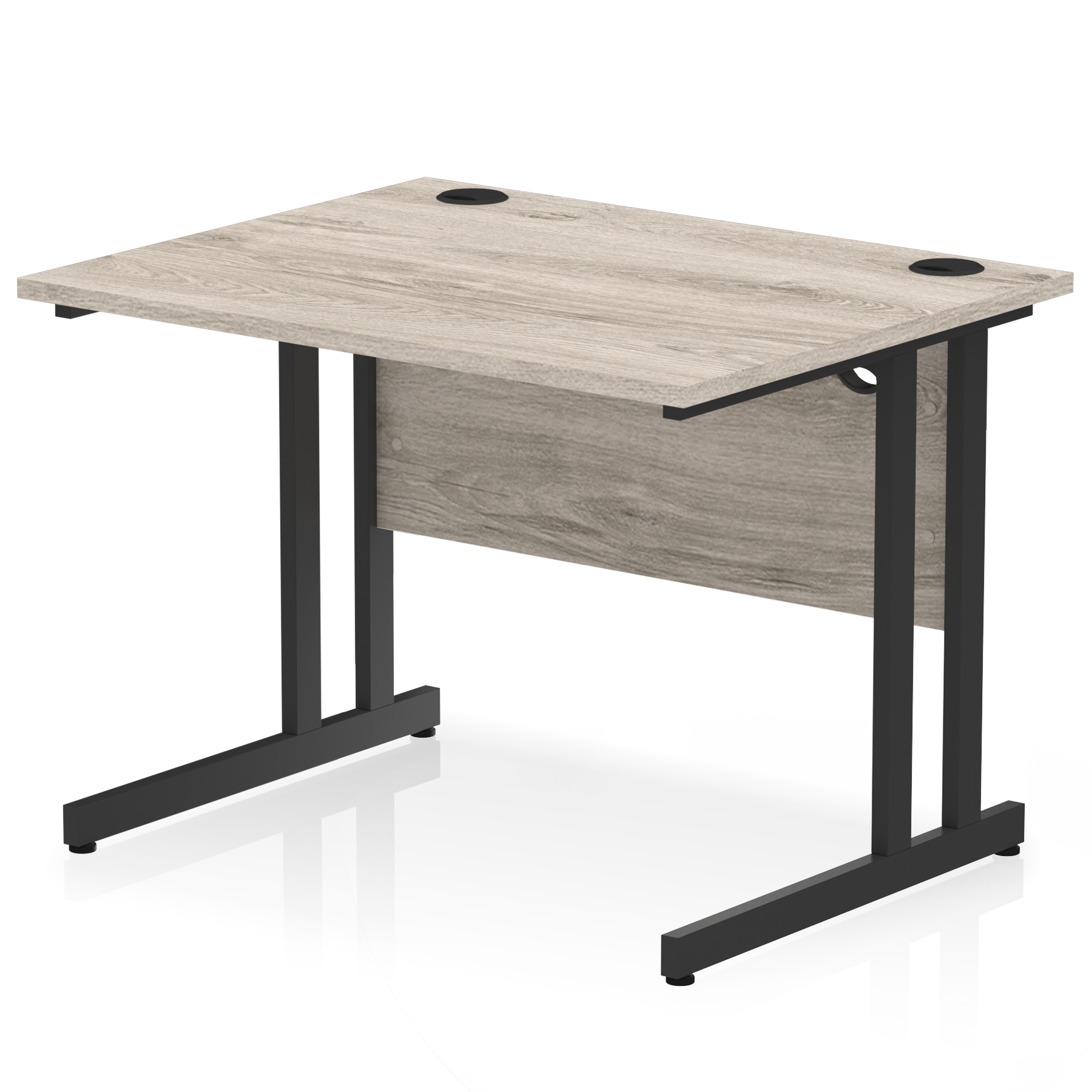 Grey oak straight desk on a white background