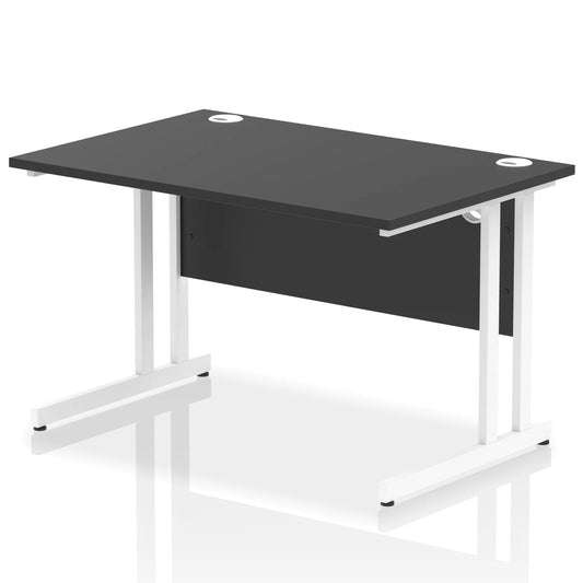 Black straight desk on a white background