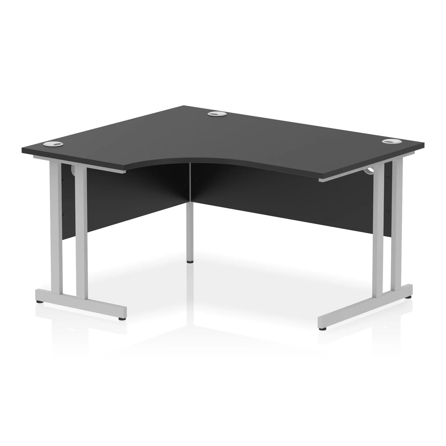 Black L-shaped desk on a white background