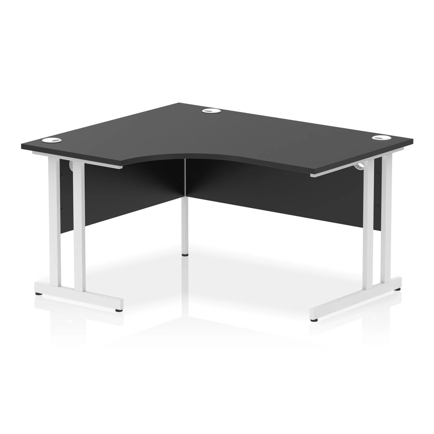 Black L-shaped desk on a white background
