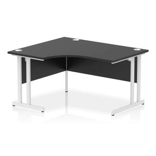Black L-shaped desk on a white background
