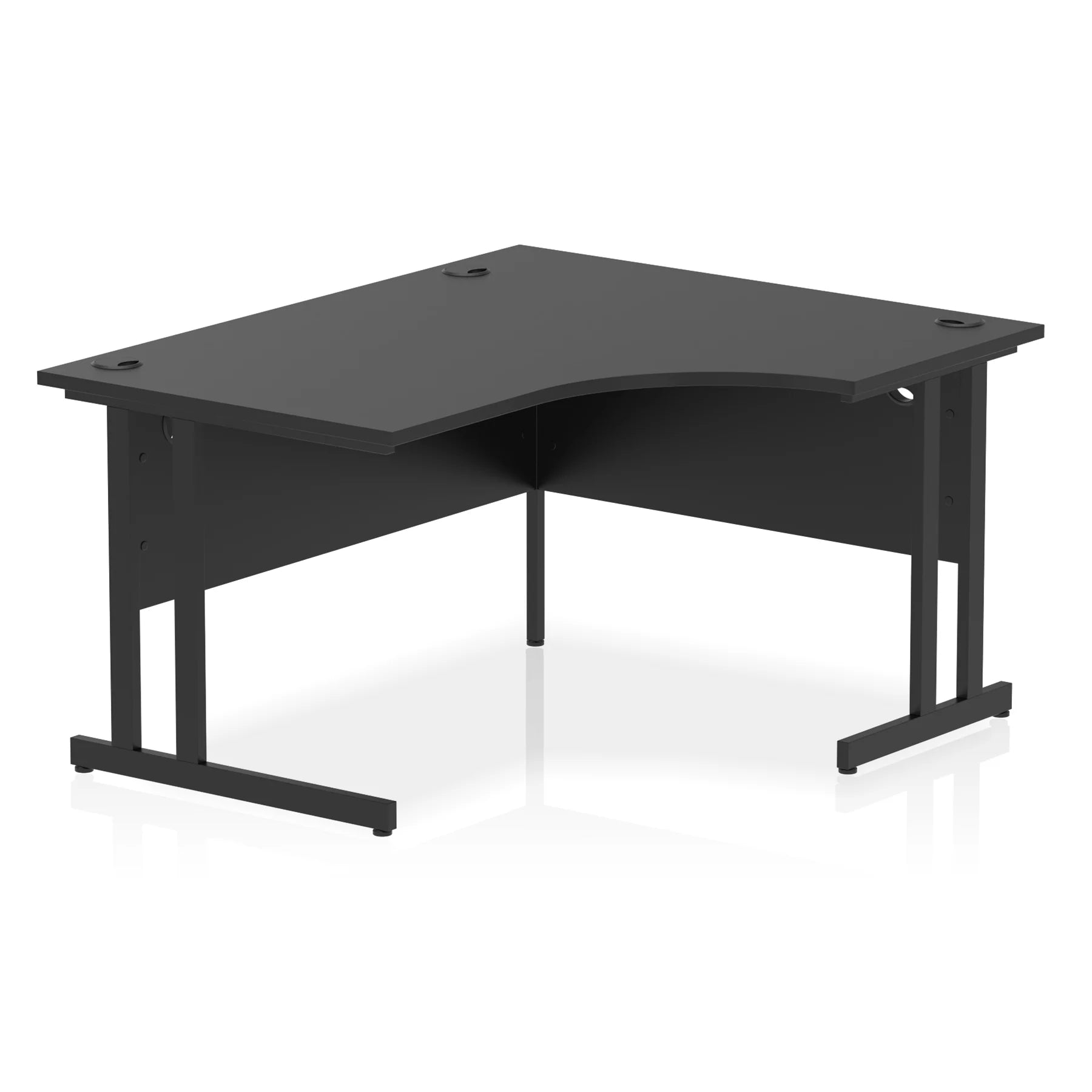 Black L-shaped desk on a white background