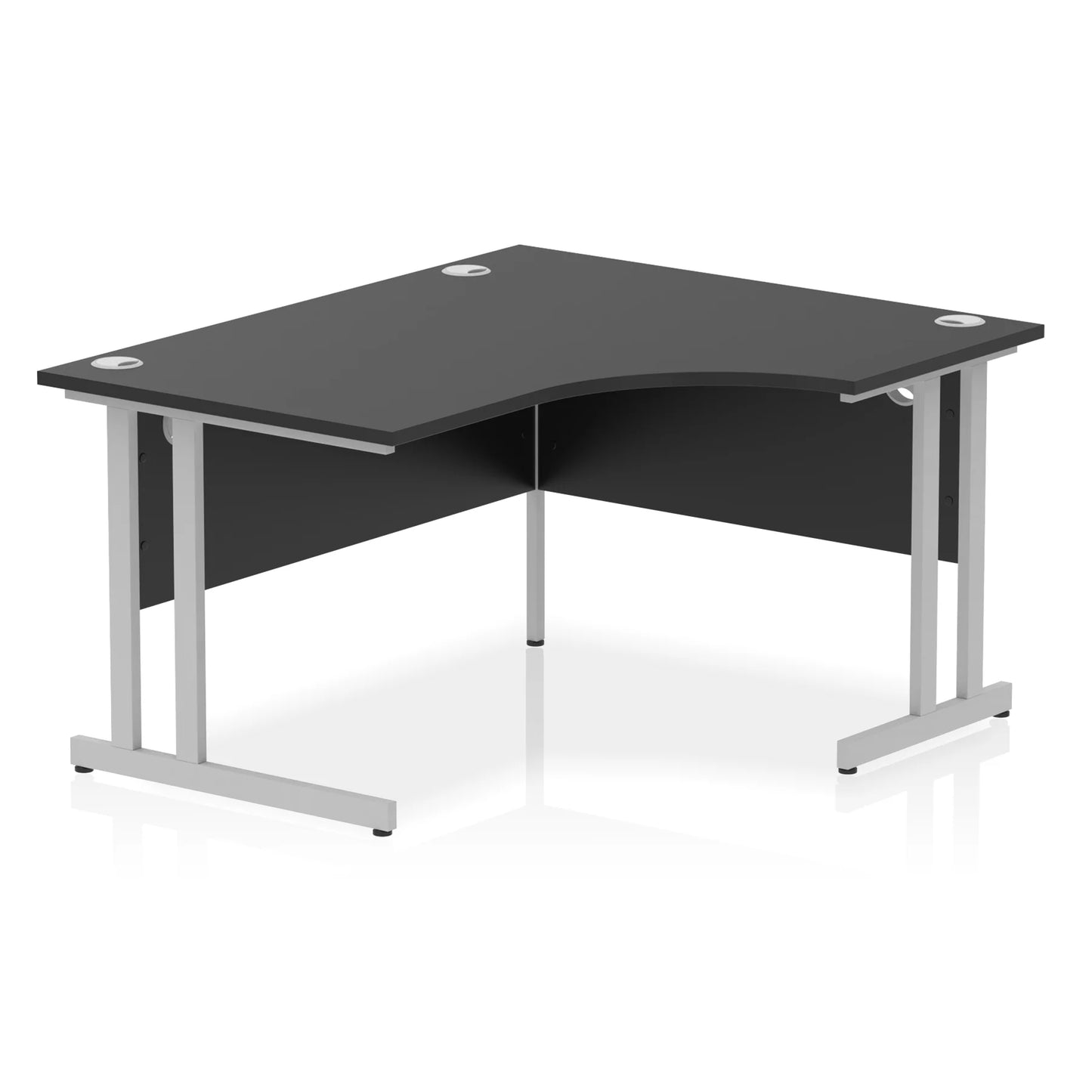 Black L-shaped desk on a white background