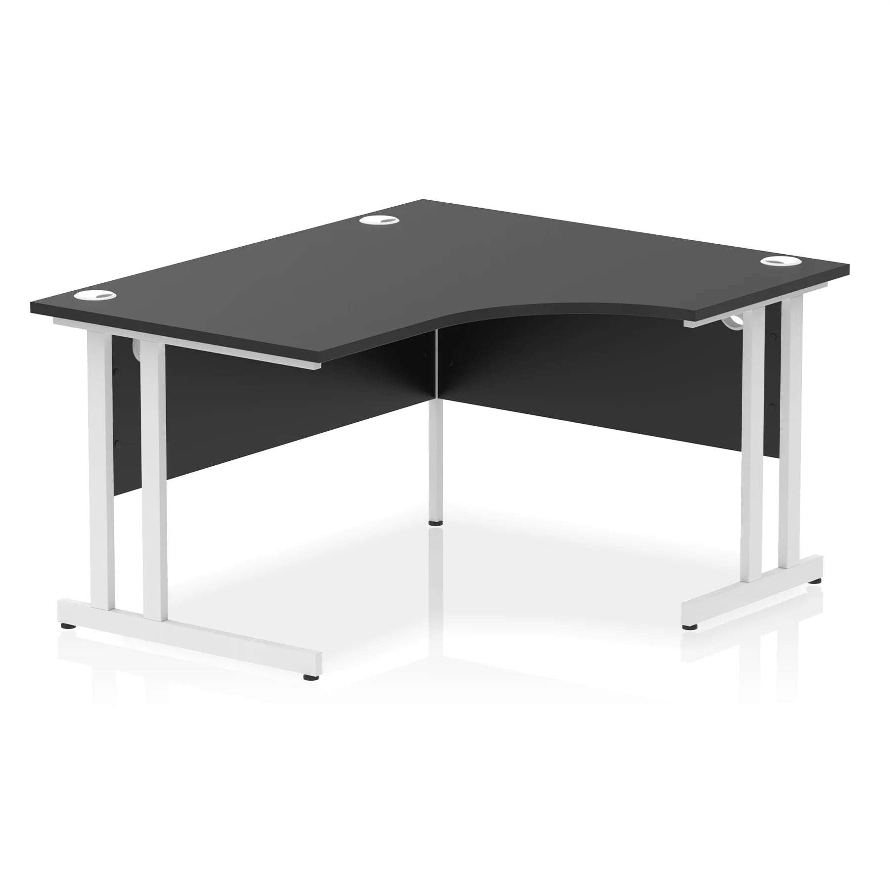 Black L-shaped desk on a white background