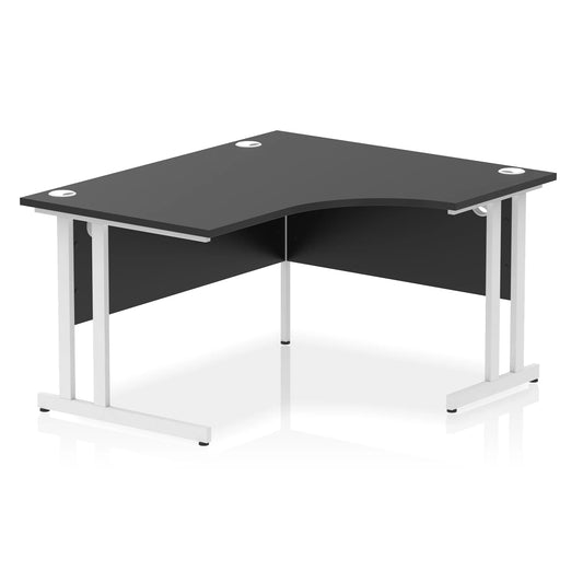 Black L-shaped desk on a white background