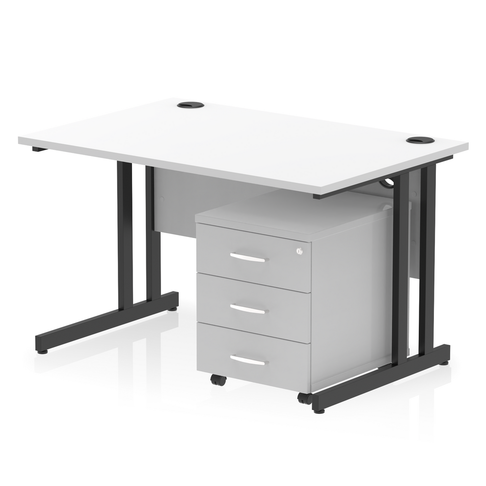White straight desk with drawers on a white background