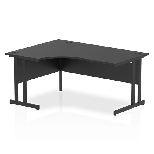 Black L-shaped desk on a white background