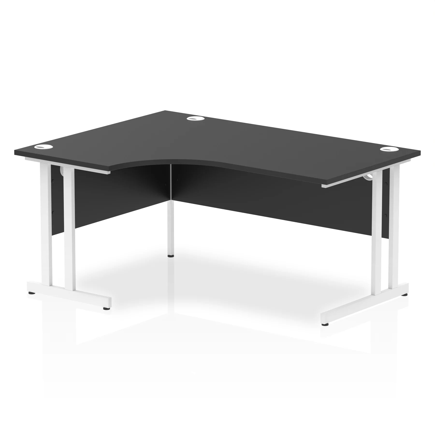 Black L-shaped desk on a white background