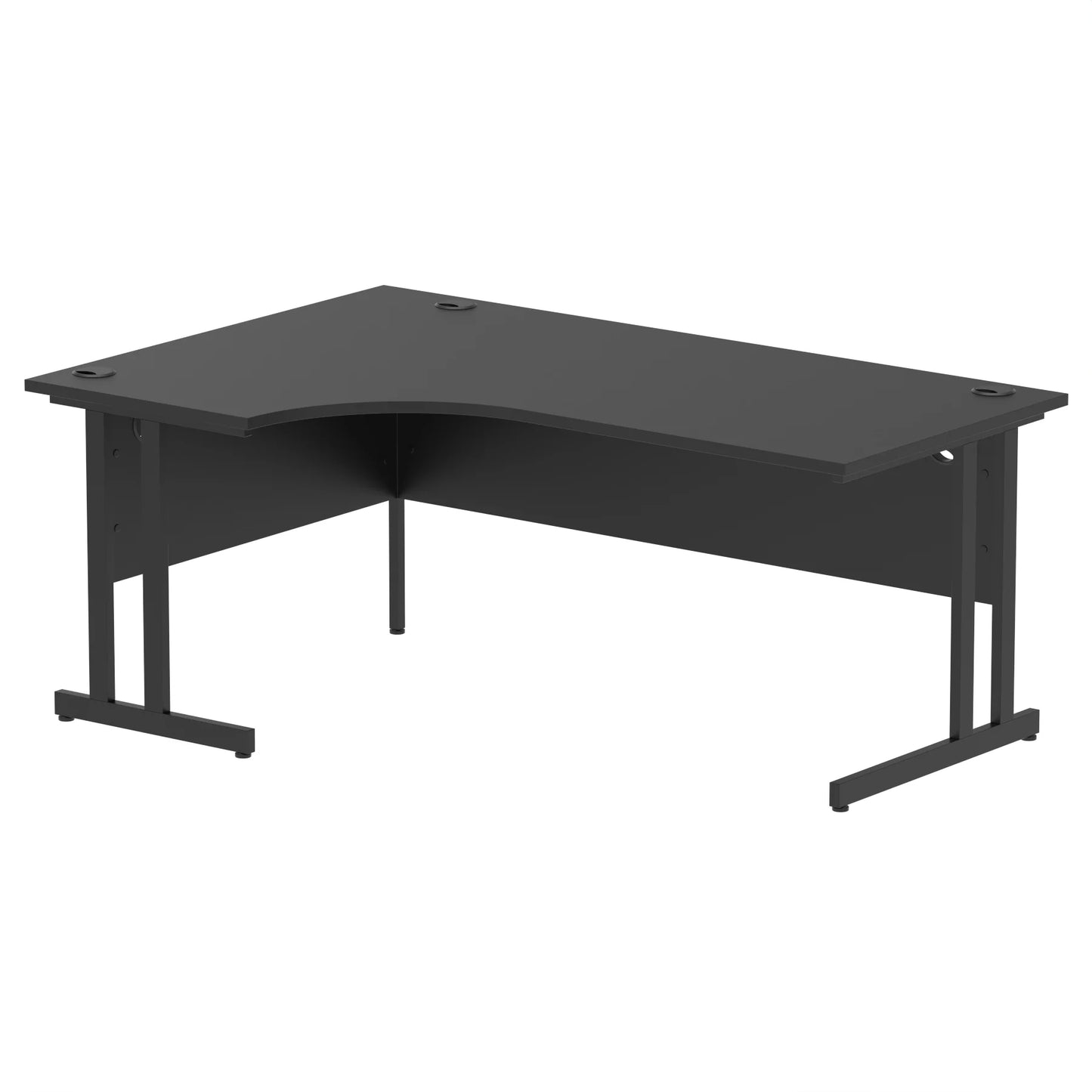 Black L-shaped desk on a white background