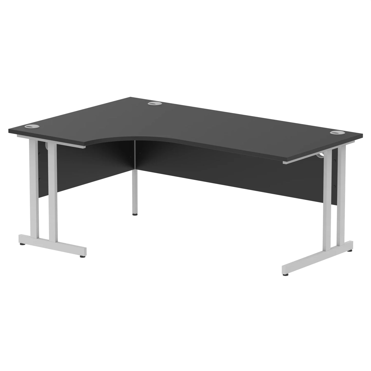 Black L-shaped desk on a white background