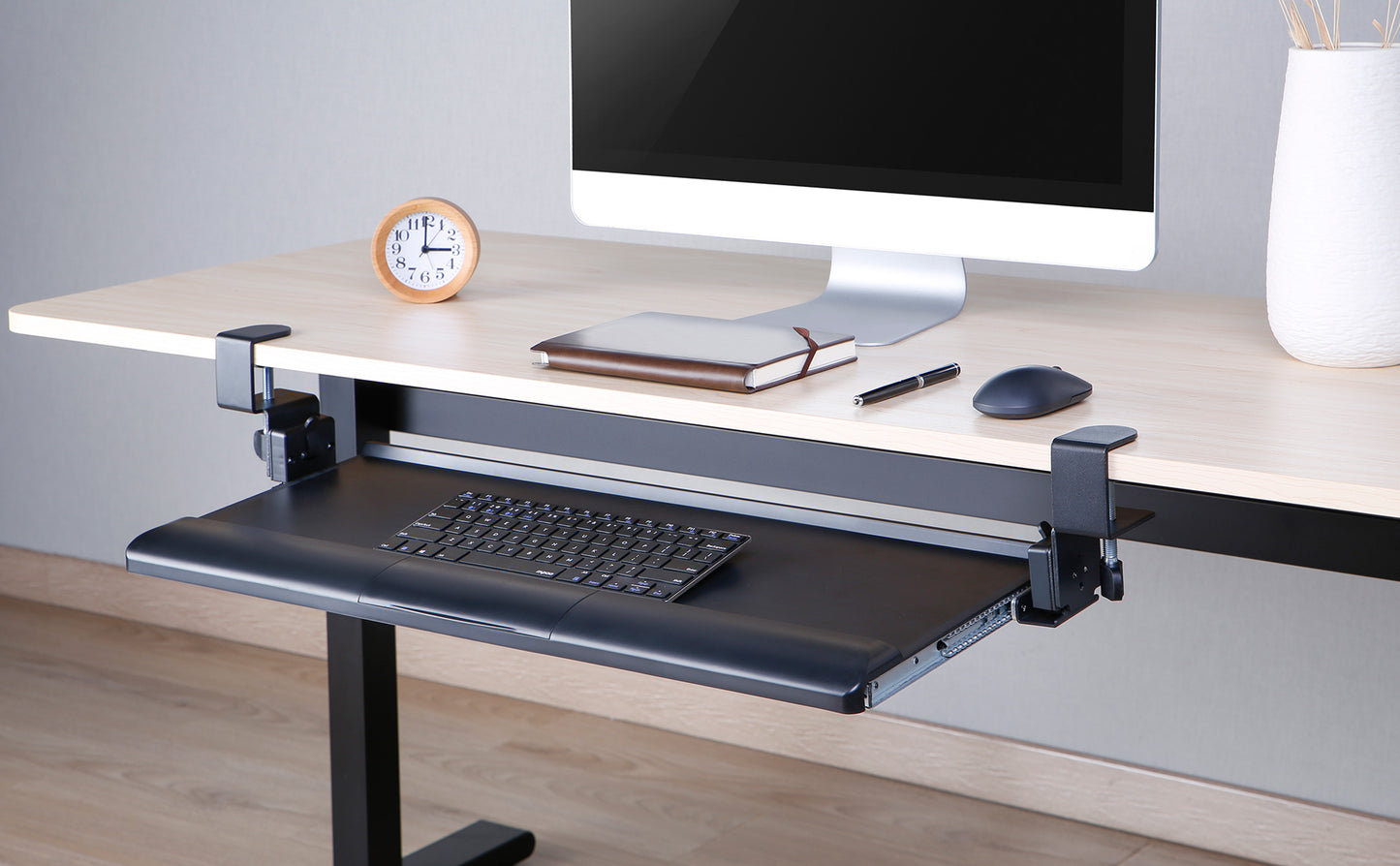 Clamp On Sliding Keyboard Tray with Tilt Black