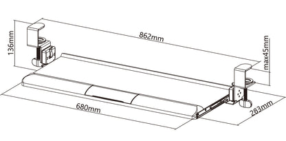 Clamp On Sliding Keyboard Tray with Tilt Black
