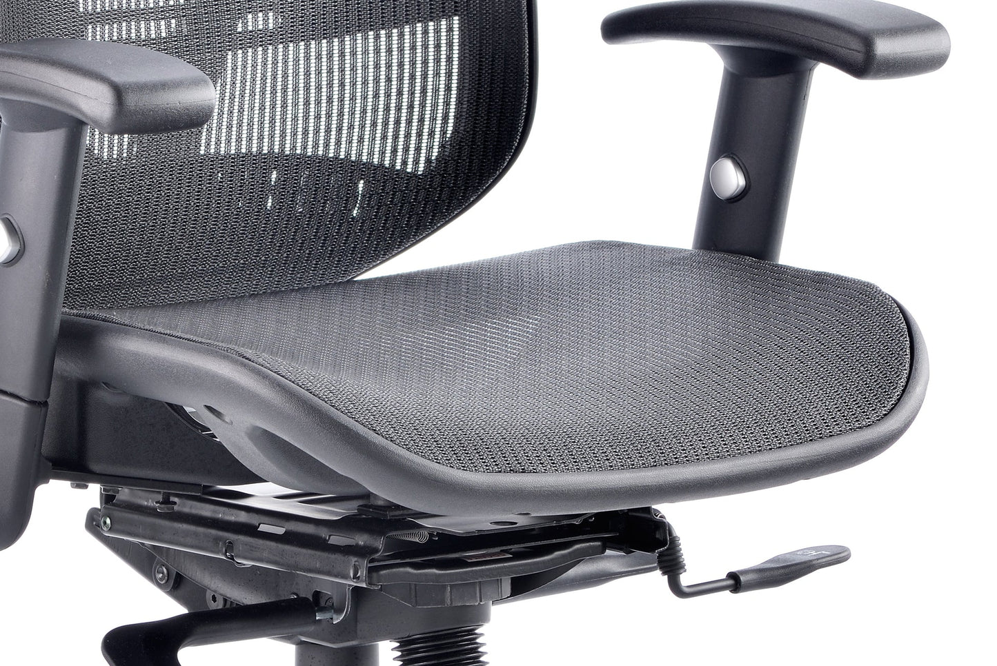 Black mesh back office chair on a white background