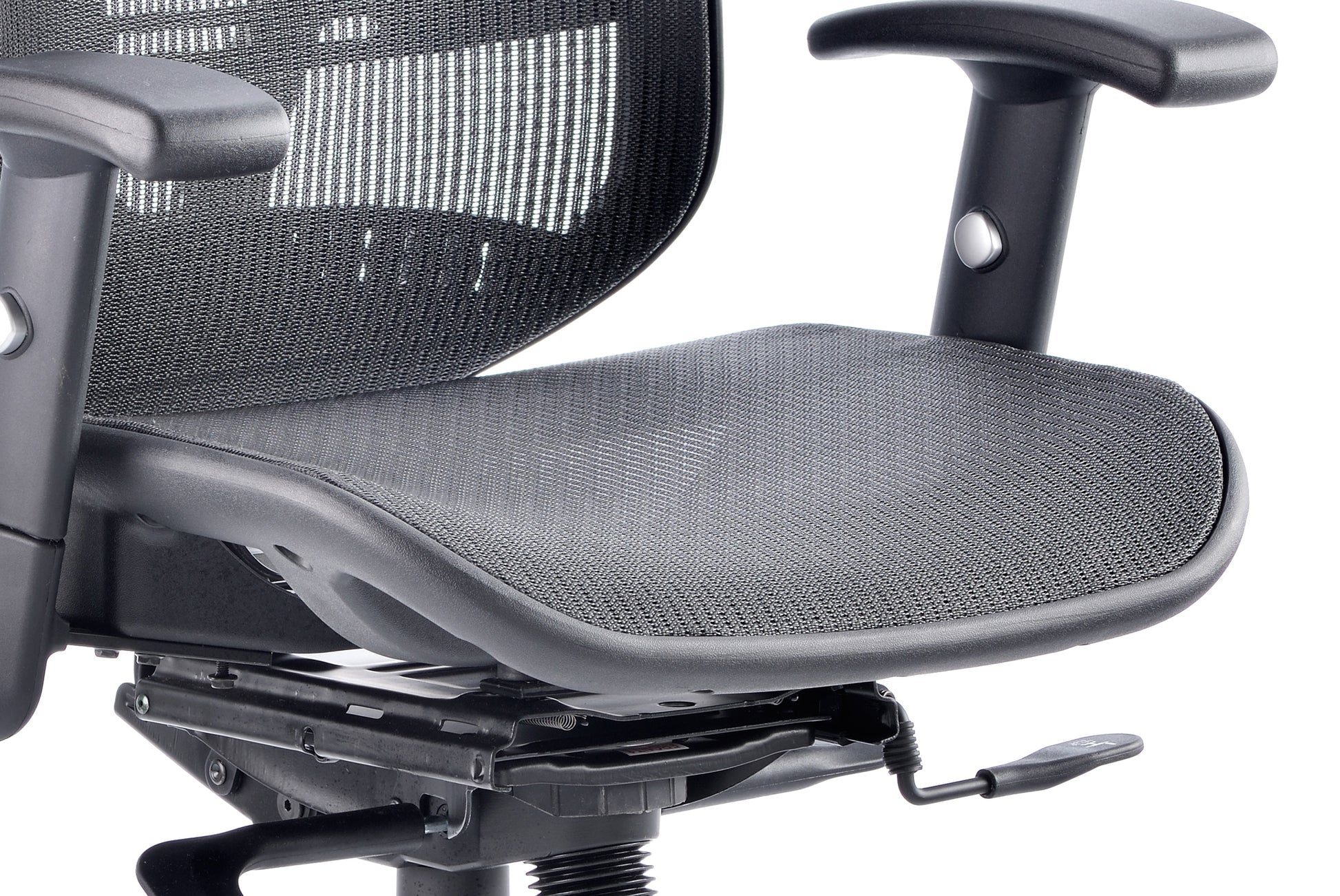 Black mesh back office chair on a white background