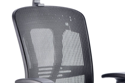 Black mesh back office chair on a white background