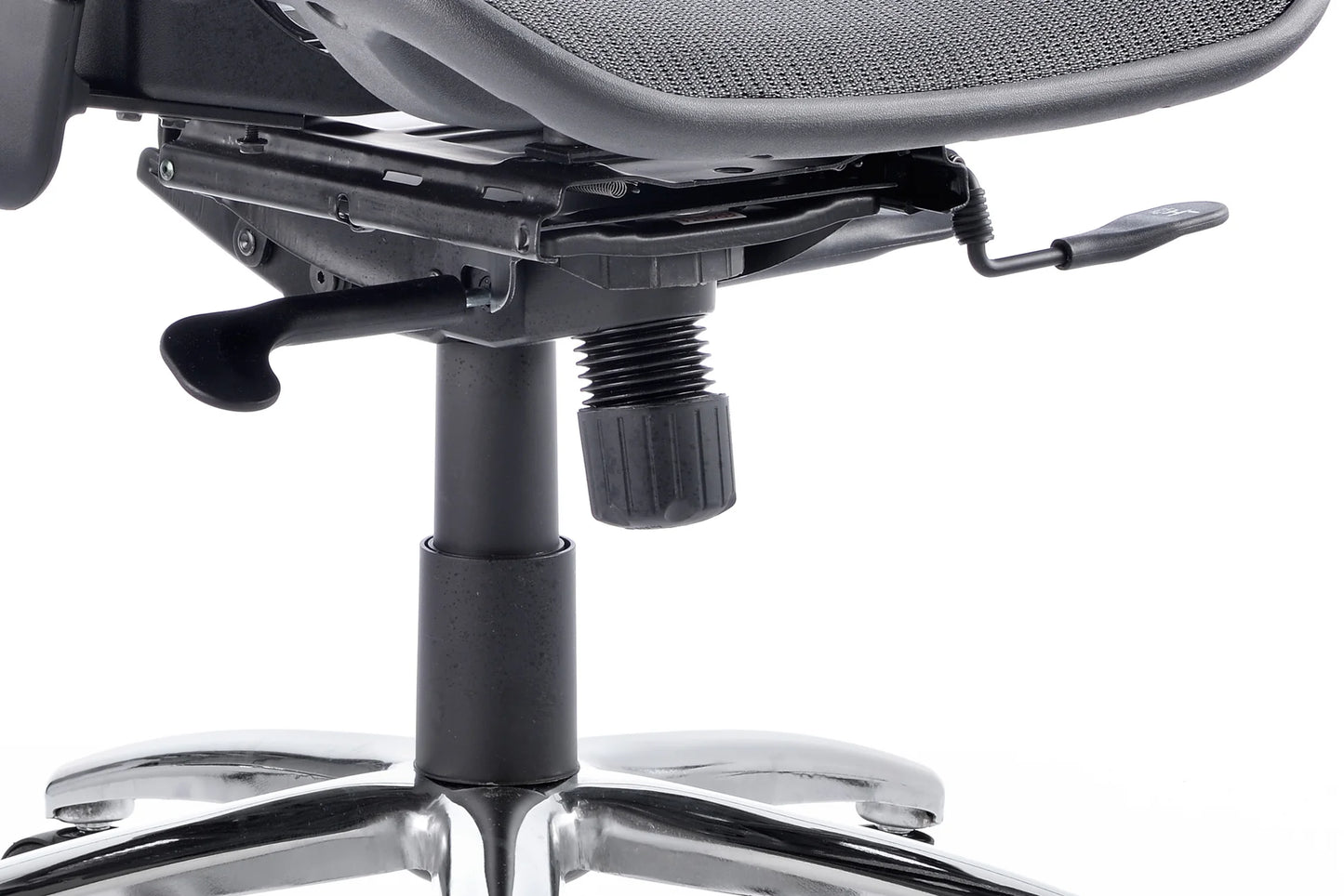 Black mesh back office chair on a white background