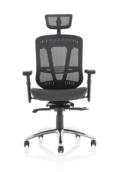 Black mesh back office chair on a white background