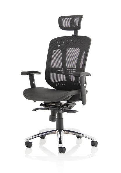 Black mesh back office chair on a white background