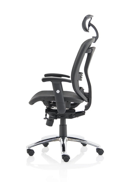 Black mesh back office chair on a white background