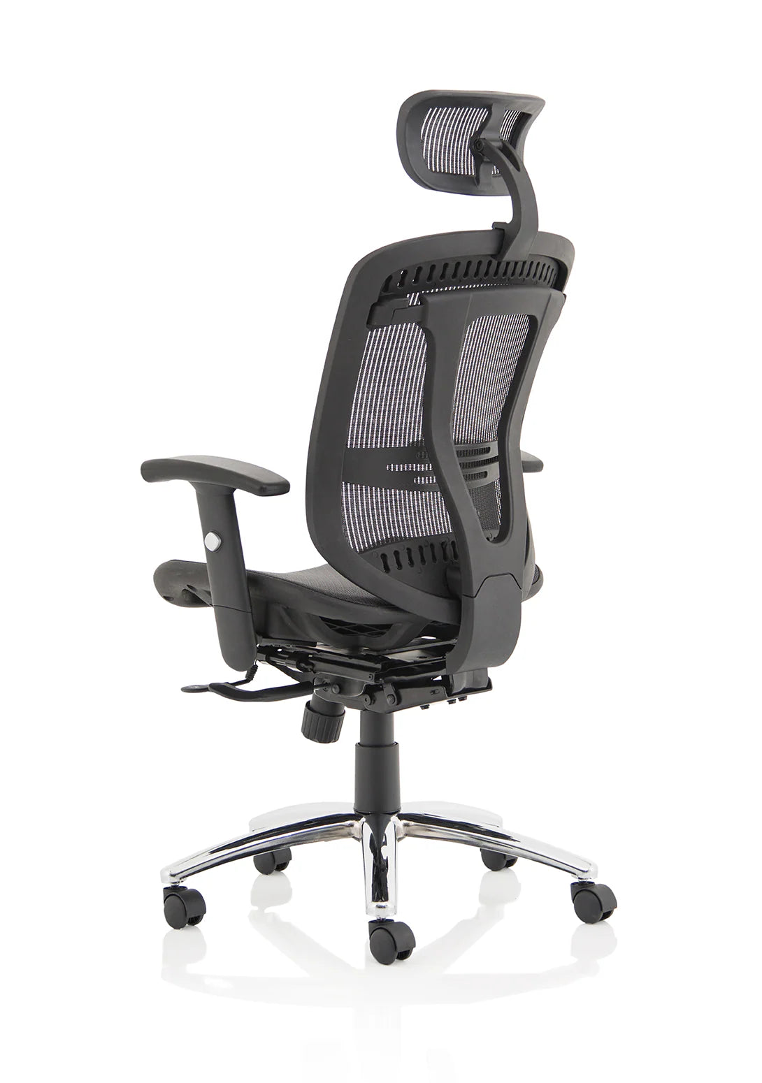 Black mesh back office chair on a white background