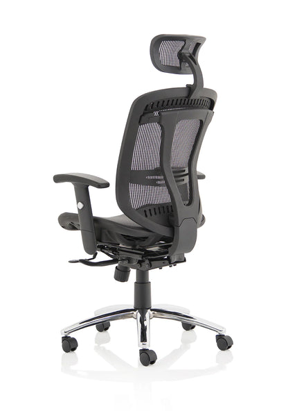 Black mesh back office chair on a white background