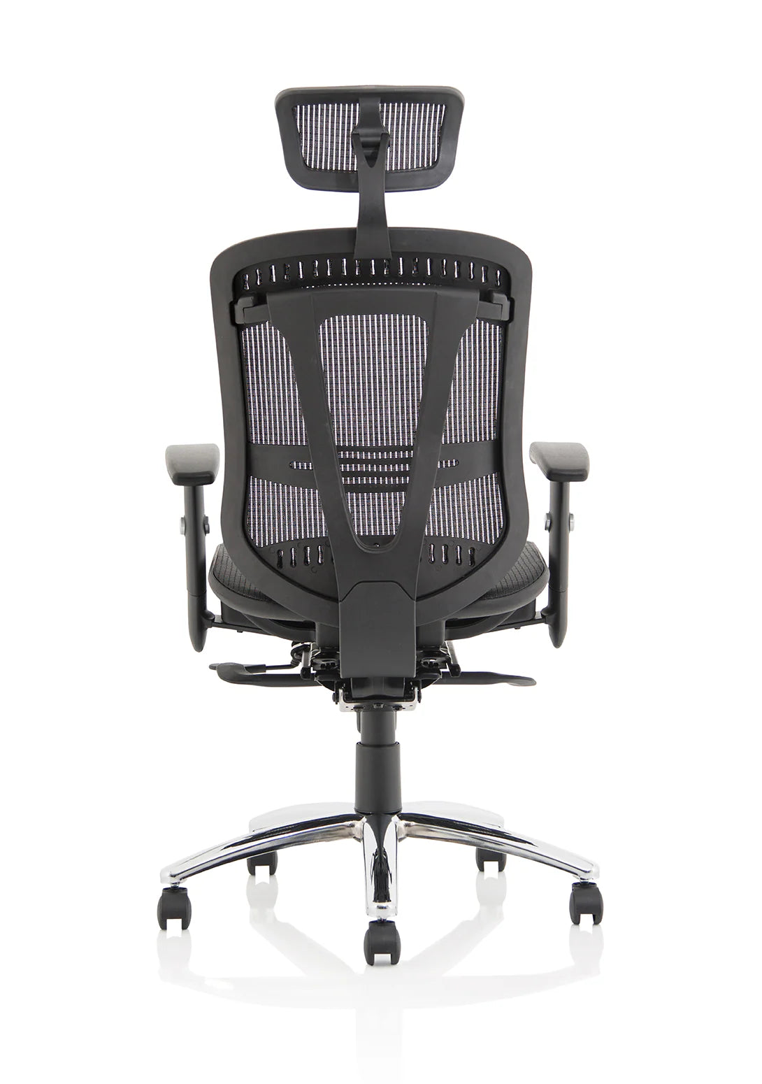 Black mesh back office chair on a white background