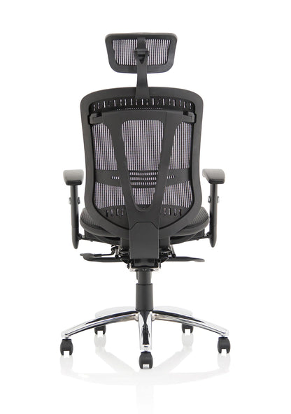 Black mesh back office chair on a white background