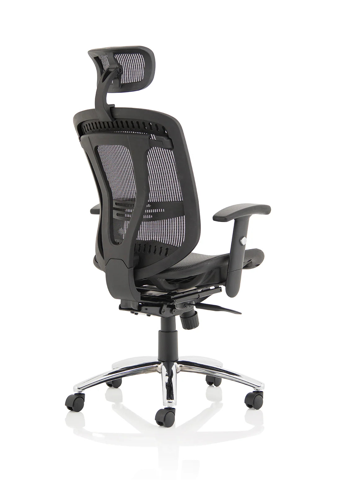 Black mesh back office chair on a white background