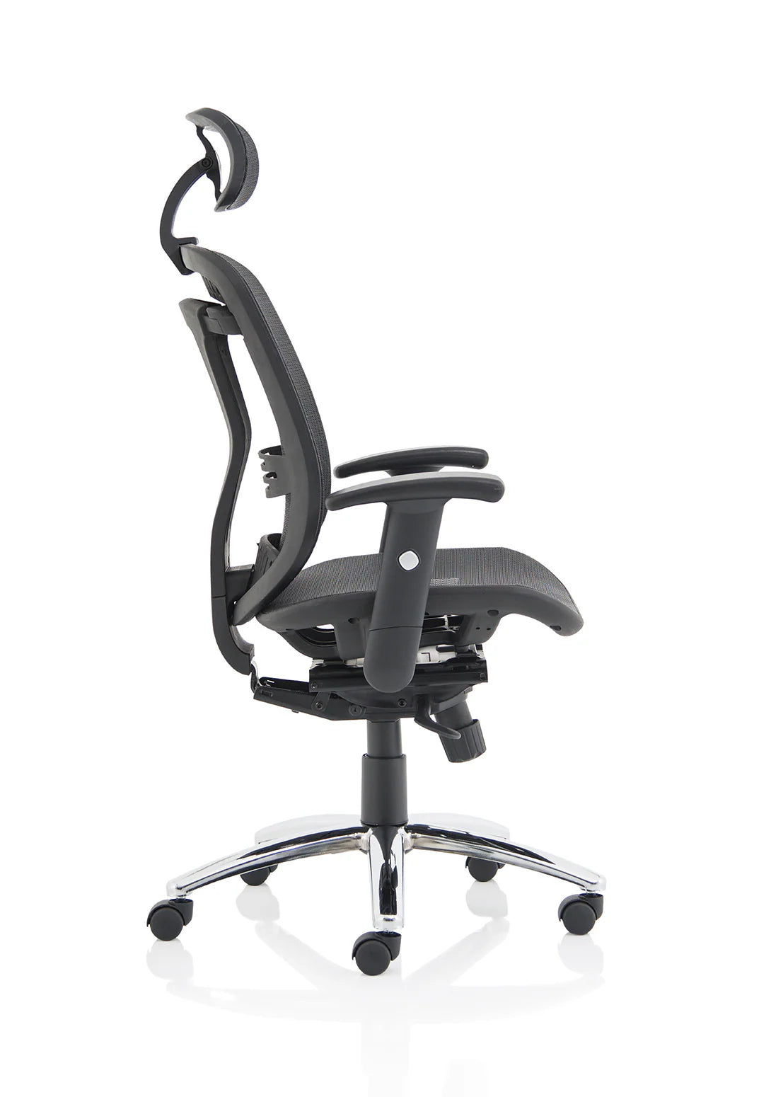 Black mesh back office chair on a white background