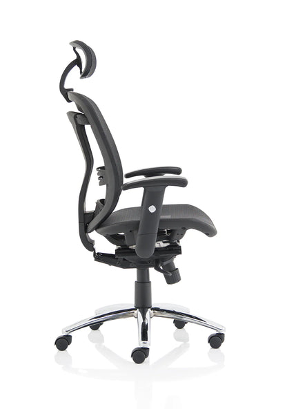 Black mesh back office chair on a white background