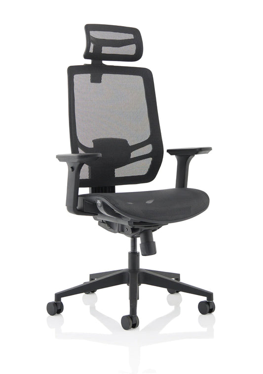 Ergo Twist High Mesh Back Operator Chair, H/Adj Arms & Headrest Black D.S.