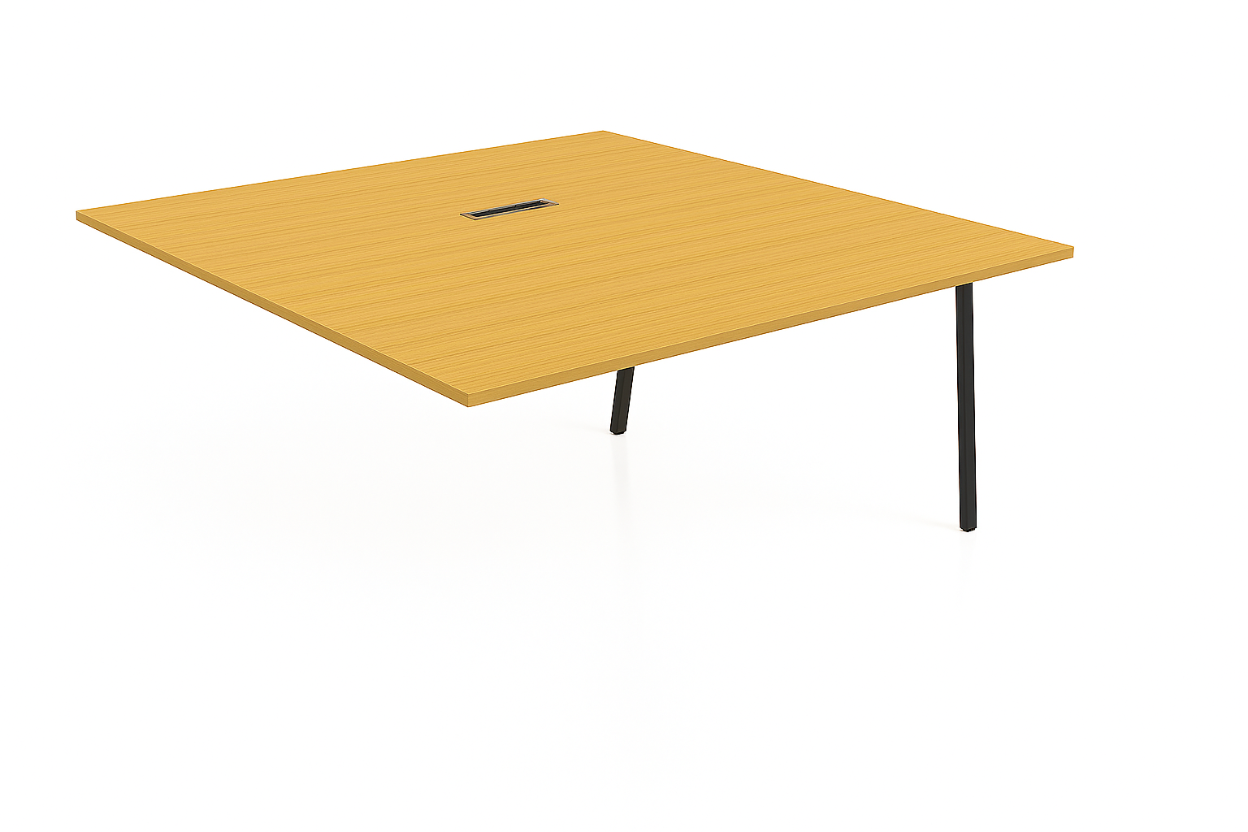 light oak table with black legs on a white background