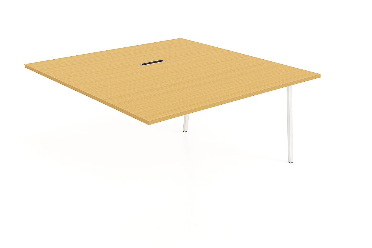Wooden office desk with white legs on a white background