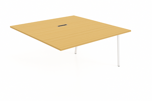 Wooden office desk with white legs on a white background