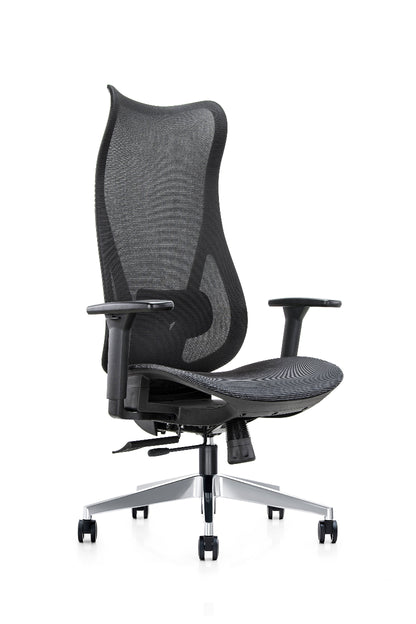 Gray office chair with mesh back on a white background