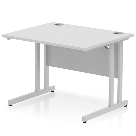 Impulse 1000x800mm Straight Desk, White Top with Silver Cantilever Legs