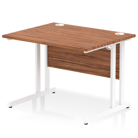 Impulse 1000x800mm Straight Desk, Walnut Top with White Cantilever Legs