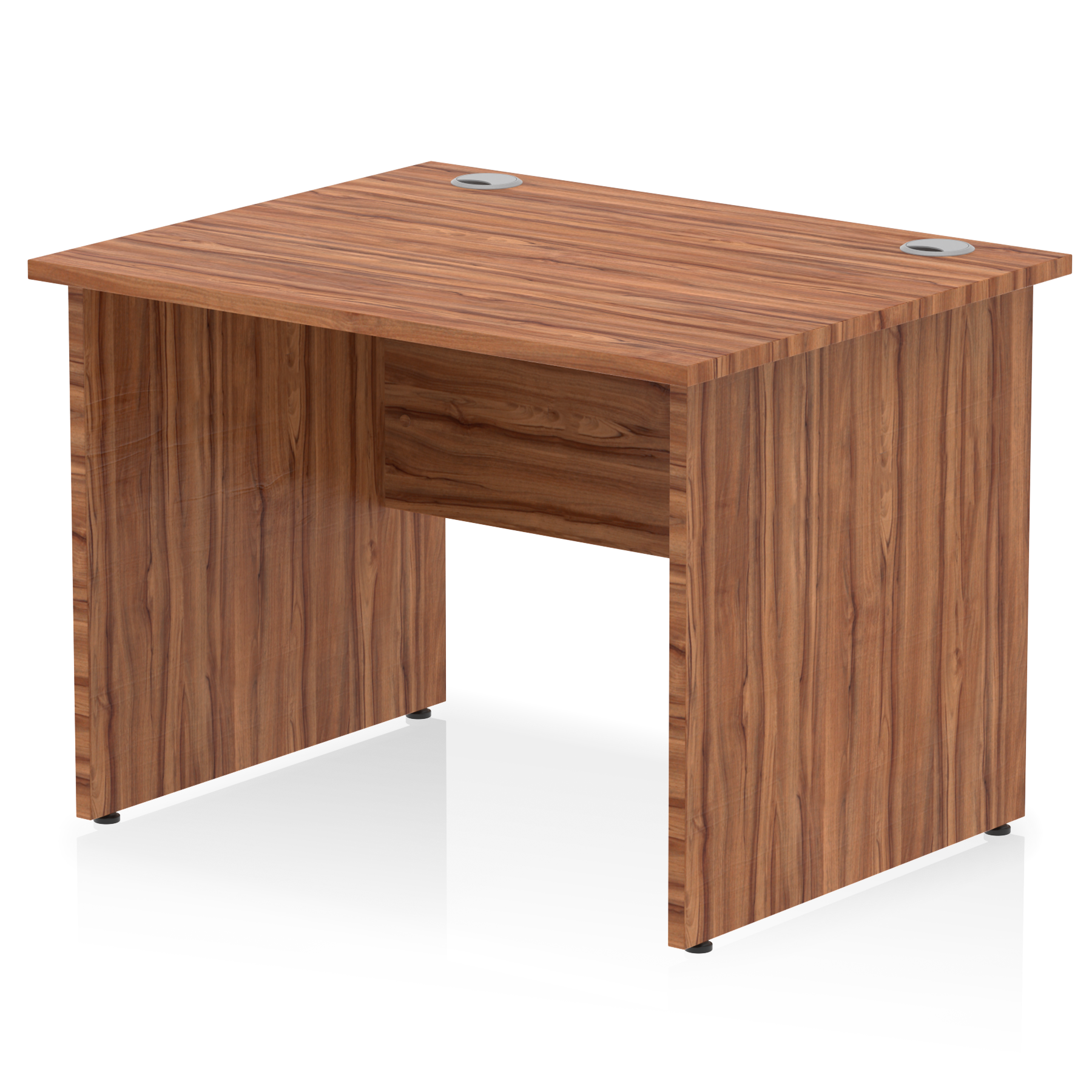 Walnut straight desk on a white background