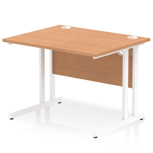 Impulse 1000x800mm Straight Desk, Oak Top with White Cantilever Legs