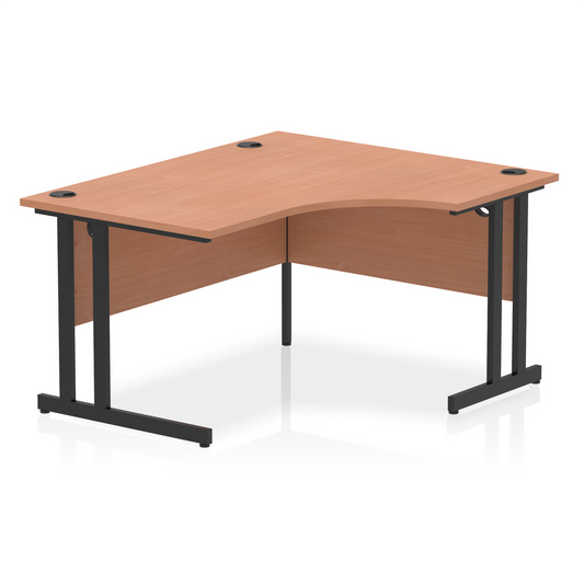 Impulse 1400mm Right Hand Curved Desk, Beech Top with Black Cantilever Legs
