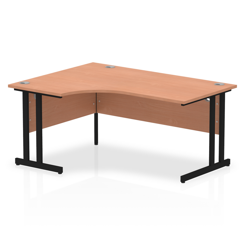 Beech L-shaped desk with drawers on a white background