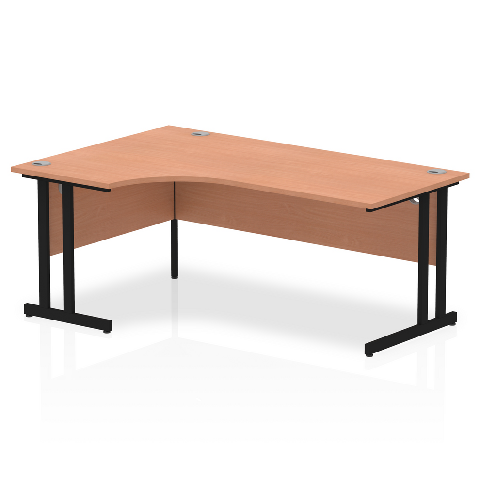 Beech L-shaped desk with drawers on a white background