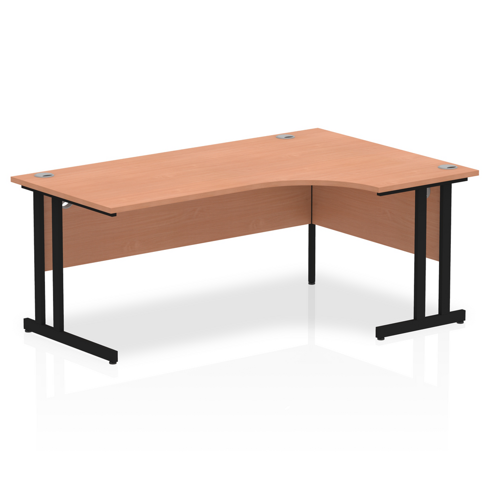 Beech L-shaped desk with drawers on a white background